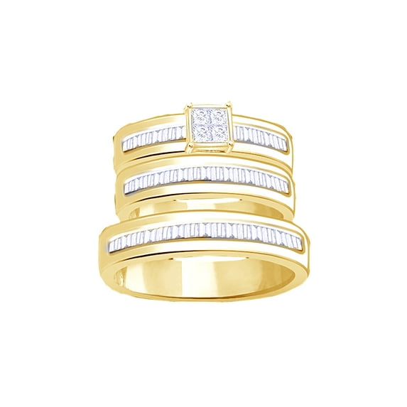 AFFY White Natural Diamond Engagement & Wedding Band Ring Set In 14k Yellow Gold Over Sterling Silver (0.5 Cttw)