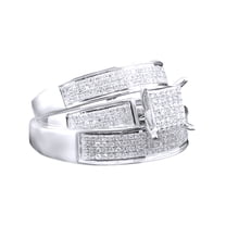 AFFY White Natural Diamond Engagement & Wedding Square Trio Band Ring Set In 10k White Gold (0.53 Cttw)