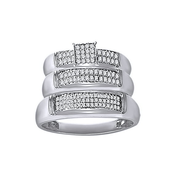 AFFY White Natural Diamond Engagement & Wedding Trio Band Ring Set In 10k White Gold (0.33 Cttw)