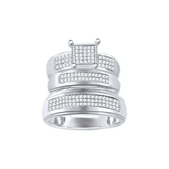 AFFY White Natural Diamond Engagement & Wedding Trio Band Ring Set In 10k White Gold (0.5 Cttw)