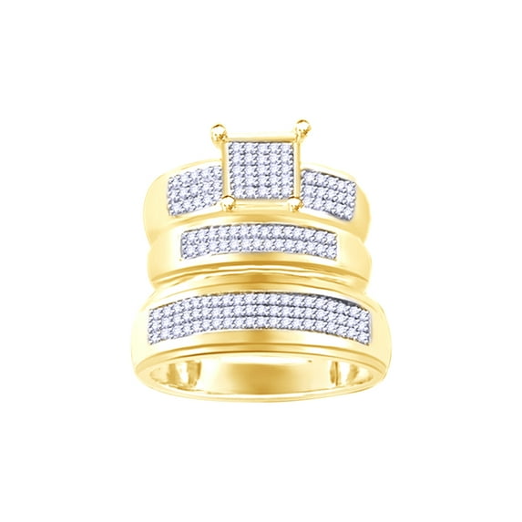 AFFY White Natural Diamond Engagement & Wedding Trio Band Ring Set In 10k Yellow Gold (0.5 Cttw)