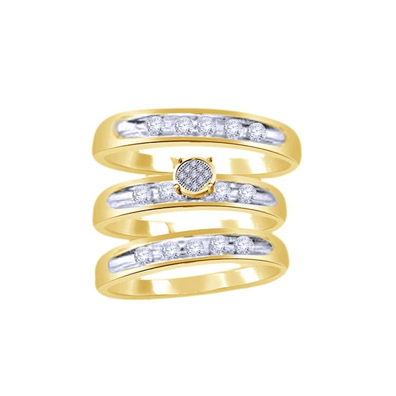 AFFY White Natural Diamond Engagement & Wedding Trio Band Ring Set In 10k Yellow Gold (0.5 Cttw)
