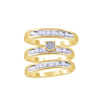 AFFY White Natural Diamond Engagement & Wedding Trio Band Ring Set In 10k Yellow Gold (0.5 Cttw)