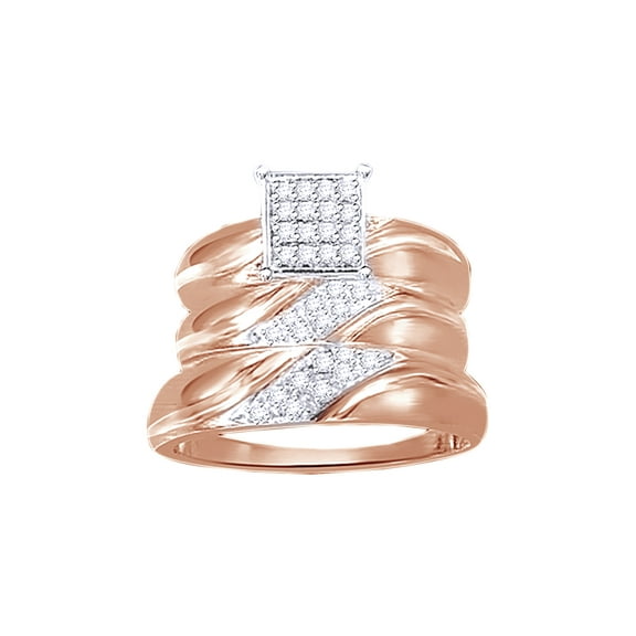 AFFY White Natural Diamond Engagement & Wedding Trio Band Ring Set In 14k Rose Gold Over Sterling Silver (0.33 Cttw)