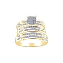 AFFY White Natural Diamond Engagement & Wedding Trio Band Ring Set In 14k Yellow Gold Over Sterling Silver (0.5 Cttw)