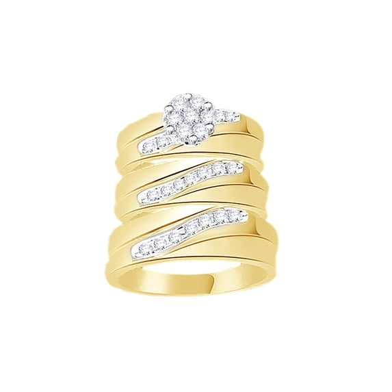 AFFY White Natural Diamond Engagement & Wedding Trio Band Ring Set In 14k Yellow Gold Over Sterling Silver (0.5 Cttw)