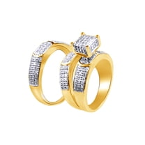 AFFY White Natural Diamond Engagement & Wedding Trio Bridal Ring Set In 10k Yellow Gold (0.79 Cttw)