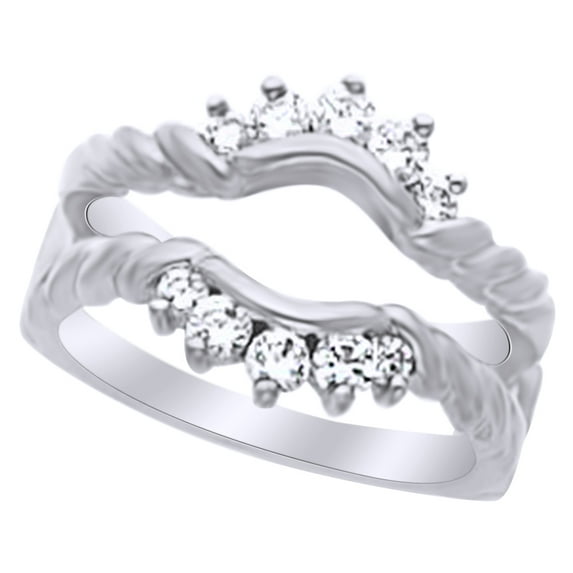 AFFY White Natural Diamond Enhancer Guard Ring in 14k White Gold (0.5 Cttw) Ring Size : 12