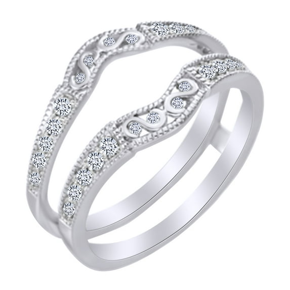 AFFY White Natural Diamond Enhancer Guard Ring in 14k White Gold Ring Size : 14