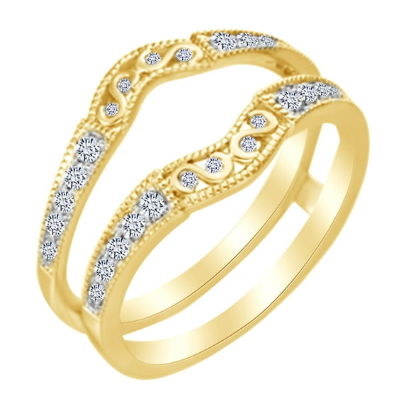 AFFY White Natural Diamond Enhancer Guard Ring in 14k Yellow Gold Ring Size : 8