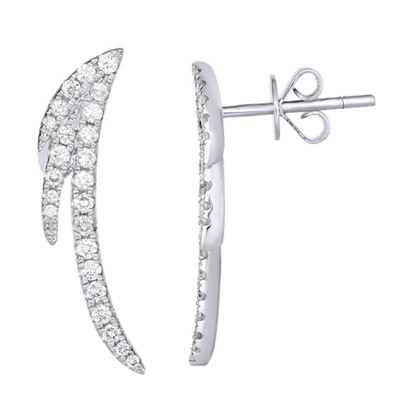 AFFY White Natural Diamond Feather Crawler Earrings in 10k White Gold (0.33 Cttw )