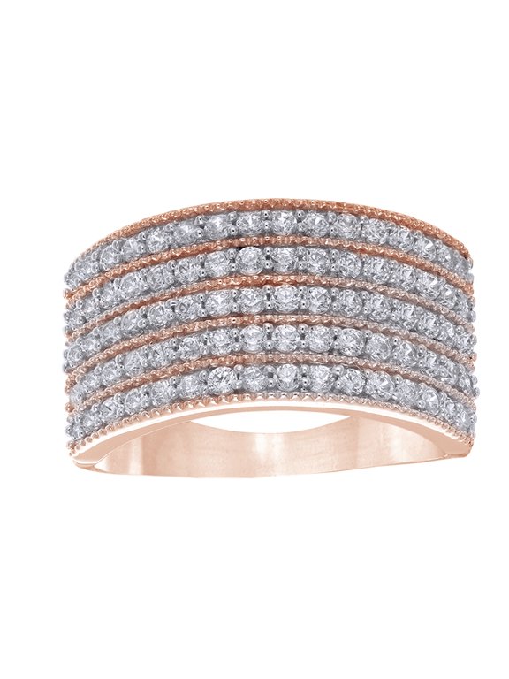 White Natural Diamond Five Row Anniversary Ring in 10K Rose Gold (1 cttw)