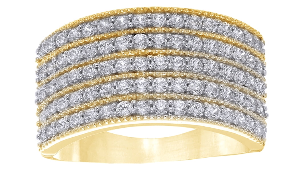 Five Rows Back AFFY White Natural Diamond Five Row Anniversary Ring in 10K Yellow Gold ...