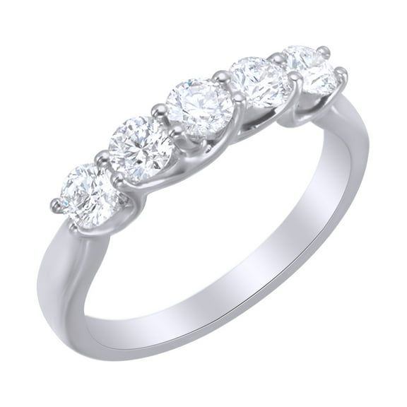 AFFY White Natural Diamond Five Stone Anniversary Band Ring in 14k White Gold (1 Cttw) Ring Size : 4