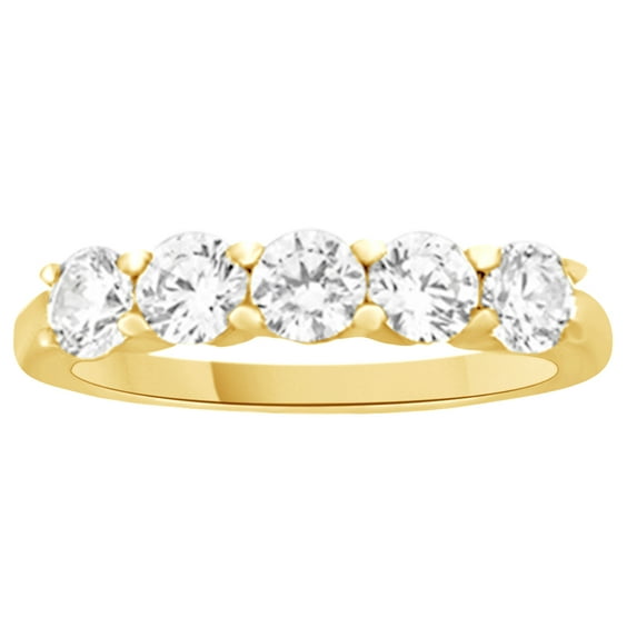 AFFY White Natural Diamond Five Stone Anniversary Ring In 14k Yellow Gold (0.5 Cttw)