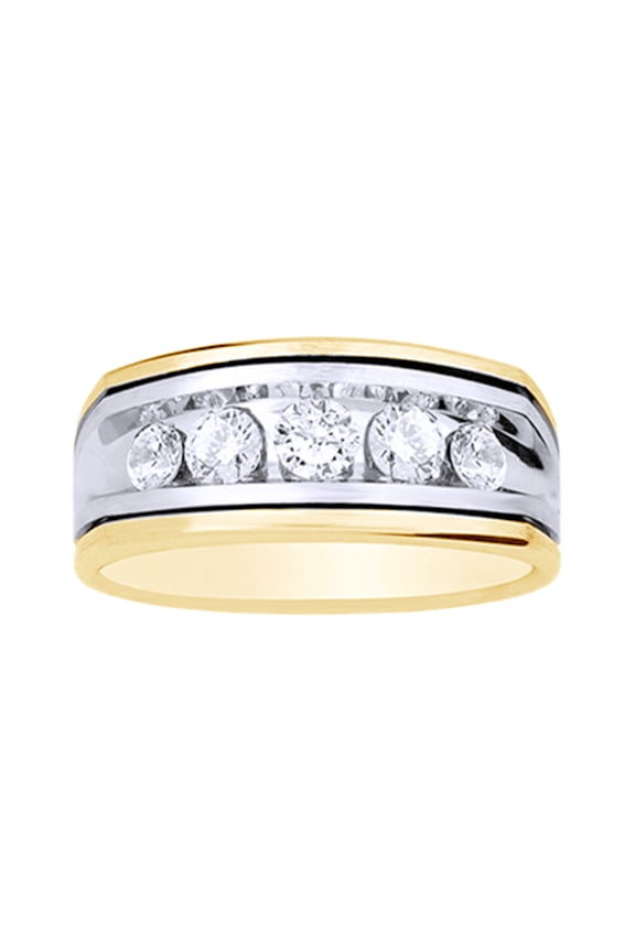 White Natural Diamond Five-Stone Two-Tone Band Ring In 10k Yellow Gold (1 Cttw)