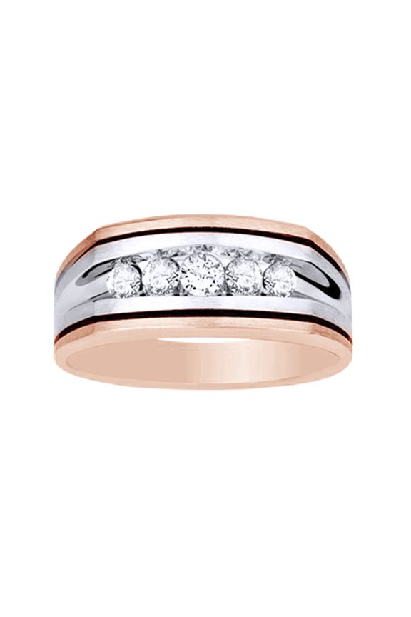 White Natural Diamond Five-Stone Wedding Band Ring In 10k Rose Gold (0.25 Cttw)
