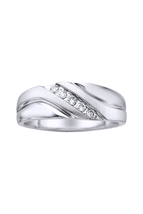 White Natural Diamond Five-Stone Wedding Band Ring In 10k White Gold (0.2 Cttw)