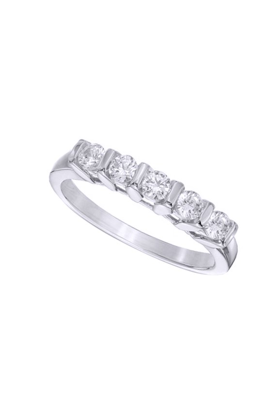 White Natural Diamond Five-Stone Wedding Band Ring In 10k White Gold (0.5 Cttw)