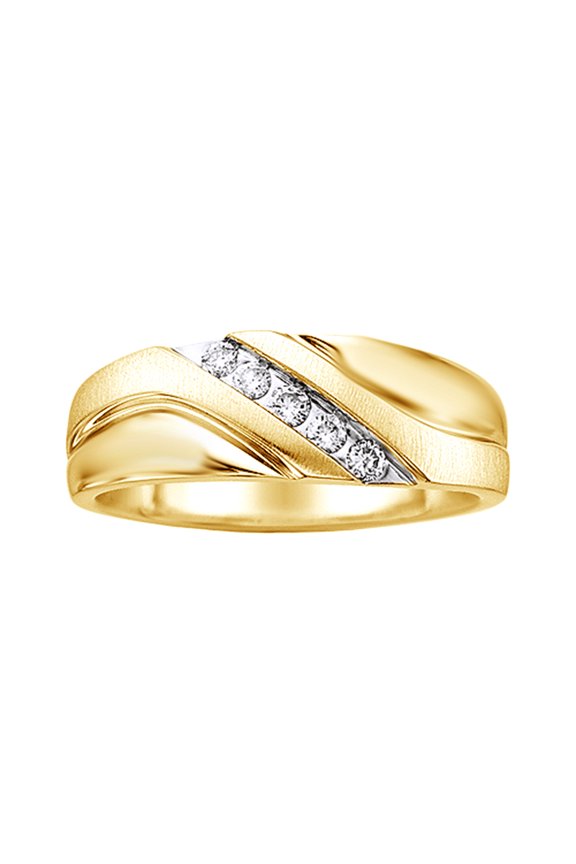 White Natural Diamond Five-Stone Wedding Band Ring In 10k Yellow Gold (0.2 Cttw)