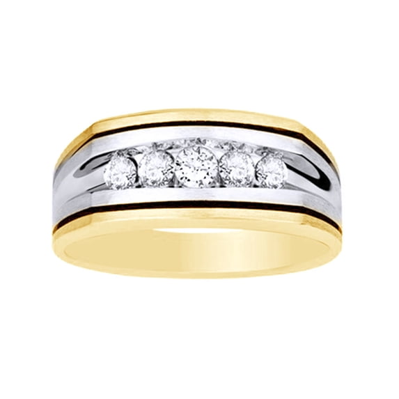 AFFY White Natural Diamond Five-Stone Wedding Band Ring In 10k Yellow Gold (0.25 Cttw)