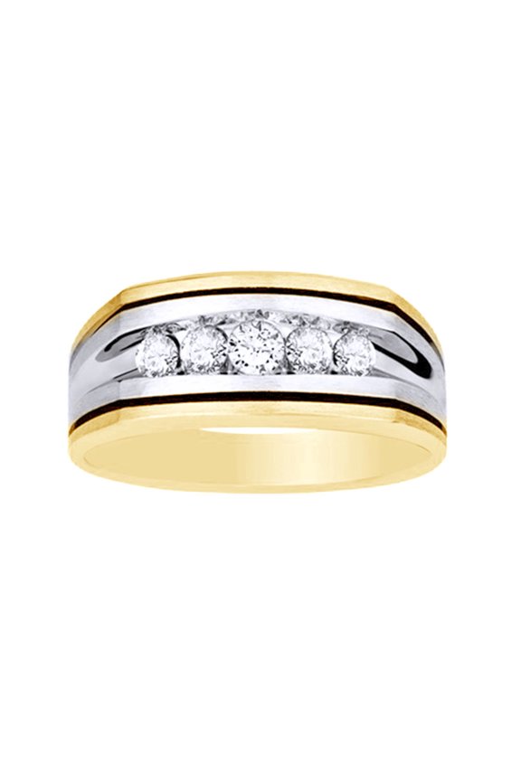 White Natural Diamond Five-Stone Wedding Band Ring In 10k Yellow Gold (0.25 Cttw)