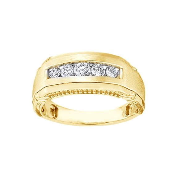 AFFY White Natural Diamond Five-Stone Wedding Band Ring In 10k Yellow Gold (0.5 Cttw)