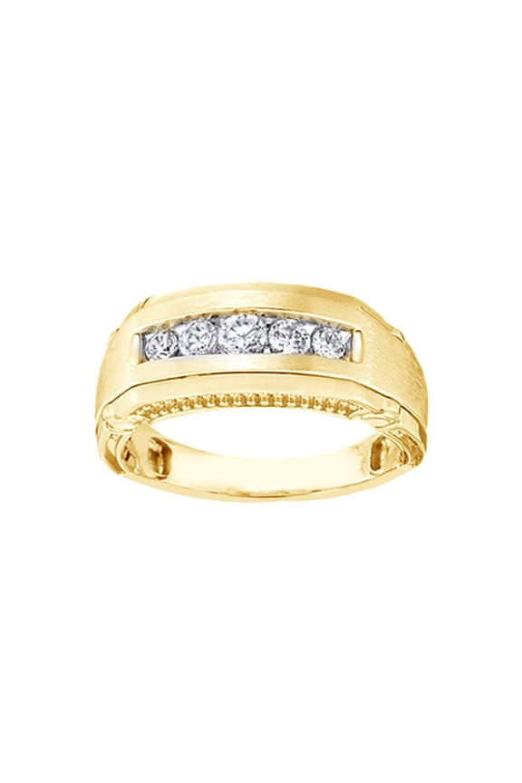 White Natural Diamond Five-Stone Wedding Band Ring In 10k Yellow Gold (0.5 Cttw)