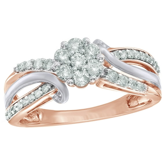 AFFY White Natural Diamond Flower Cluster Split Shank Ring in Two-Tone 10k Rose Gold