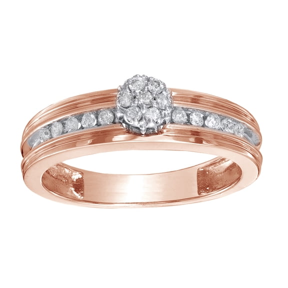 AFFY White Natural Diamond Flower Engagement Ring in 10k Rose Gold