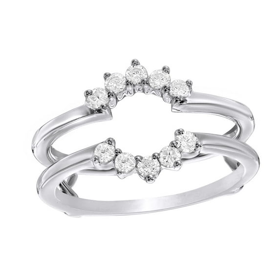 AFFY White Natural Diamond Flower Frame Solitaire Enhancer Ring in 10k White Gold (0.33 Cttw)