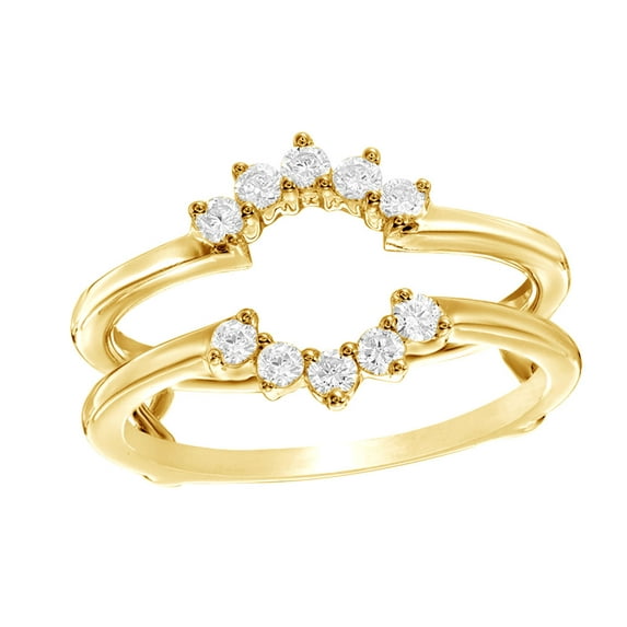 White Natural Diamond Flower Frame Solitaire Enhancer Ring in 10k Yellow Gold (0.33 Cttw)