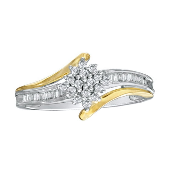 AFFY White Natural Diamond Flower Ring in 10k Two-Tone White Gold