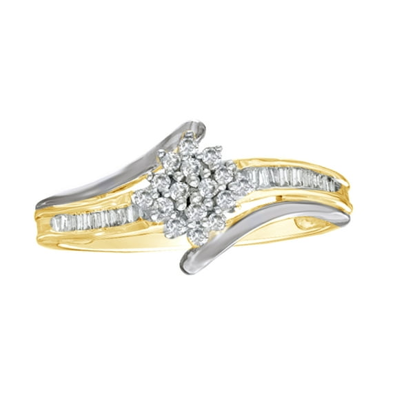 AFFY White Natural Diamond Flower Ring in 10k Two-Tone Yellow Gold