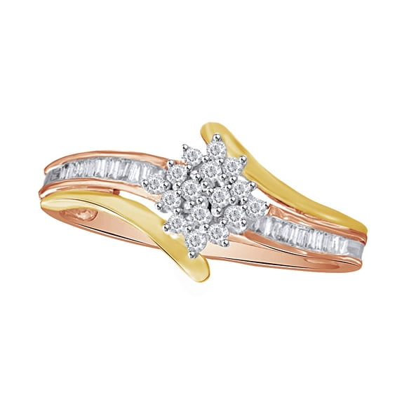 AFFY White Natural Diamond "Flower" Two-Tone Ring In 10k Rose Gold (0.2 Cttw)
