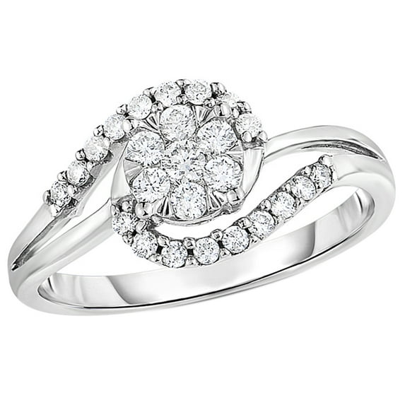 AFFY White Natural Diamond Flowerpass Engagement Ring in 10k White Gold
