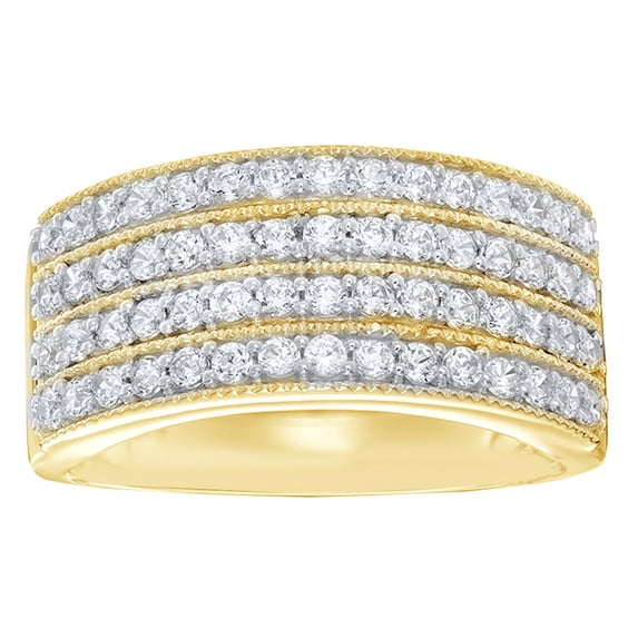 AFFY White Natural Diamond Four Row Engagement Ring in 10K Yellow Gold (1 cttw)