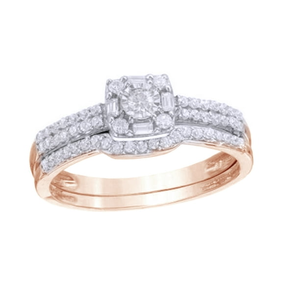 AFFY White Natural Diamond Frame Bridal Ring Set In Solid Gold (0.33 Cttw)