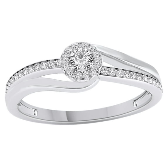 AFFY White Natural Diamond Frame Bypass Engagement Ring in 14k White Gold