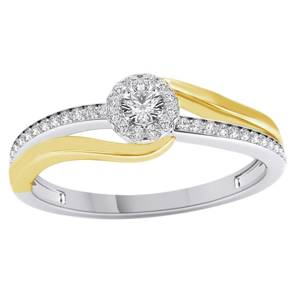 AFFY White Natural Diamond Frame Bypass Engagement Ring in Two Tone 14k White Gold