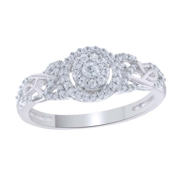 AFFY White Natural Diamond Frame Celtic Knot Promise Ring In 10k White Gold (0.25 Cttw)