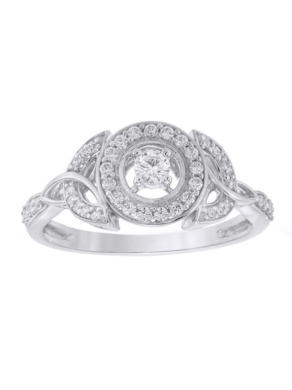 White Natural Diamond Frame Celtic Trinity Knot Ring in 10k White Gold