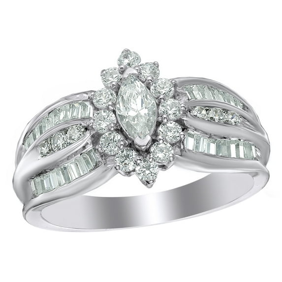 AFFY White Natural Diamond Frame Engagement Ring In 10K Solid Gold (1 Cttw)
