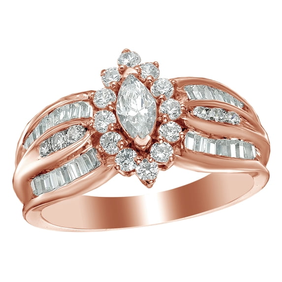 AFFY White Natural Diamond Frame Engagement Ring in 10K Rose Gold (1 cttw)