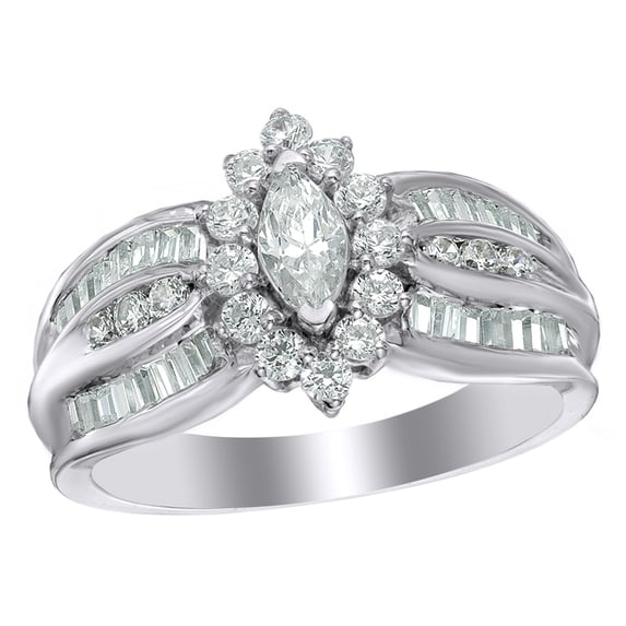 AFFY White Natural Diamond Frame Engagement Ring in 10K White Gold (1 cttw)