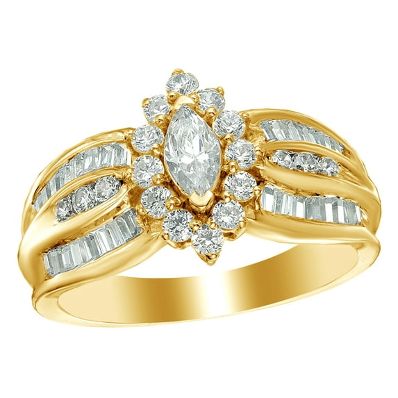 AFFY White Natural Diamond Frame Engagement Ring in 10K Yellow Gold (1 cttw)