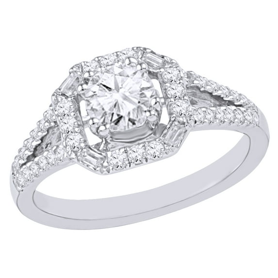 AFFY White Natural Diamond Frame Engagement Ring in 10k White Gold