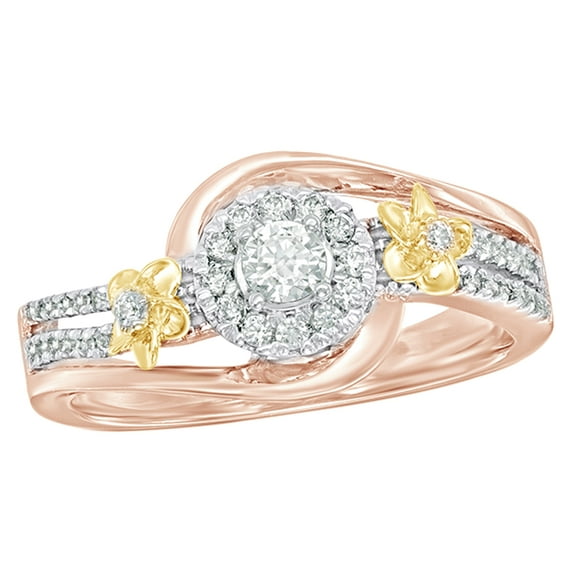AFFY White Natural Diamond Frame Flower Swirl Engagement Ring in Two Tone 10k Rose Gold