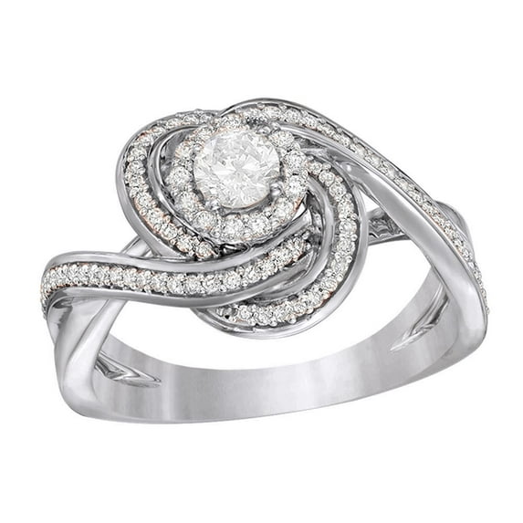 AFFY White Natural Diamond Frame Knot Engagement Ring in 14K White Gold (0.62 cttw)