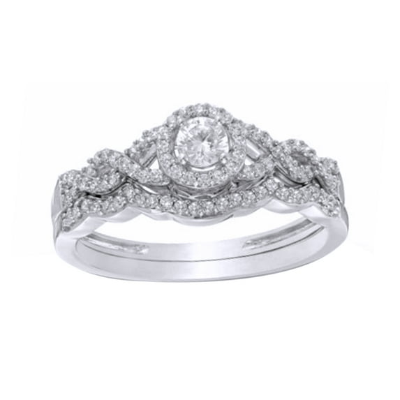 AFFY White Natural Diamond Frame Loose Braid Bridal Ring Set In Solid Gold (0.38 Cttw)